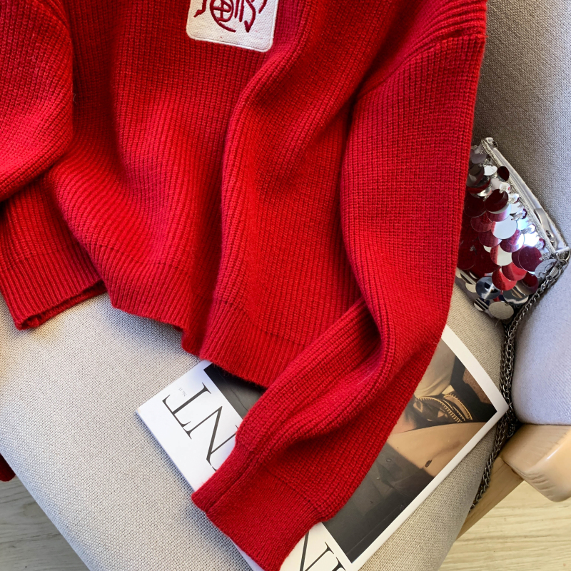 Pullover jacquard fashion tops Western style pony red sweater