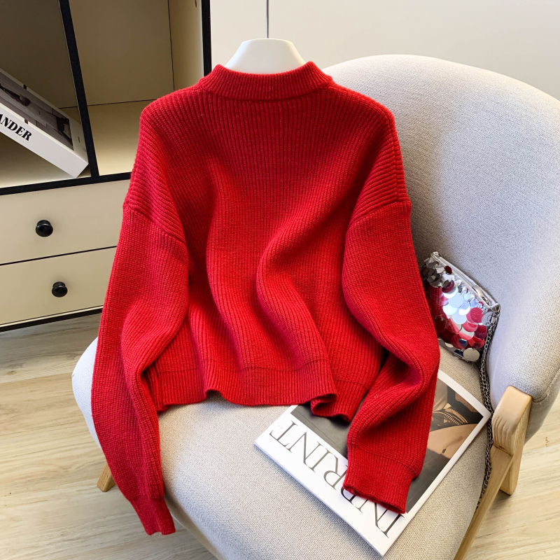 Pullover jacquard fashion tops Western style pony red sweater