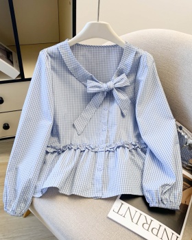 Long sleeve temperament retro shirt bandage bow tops