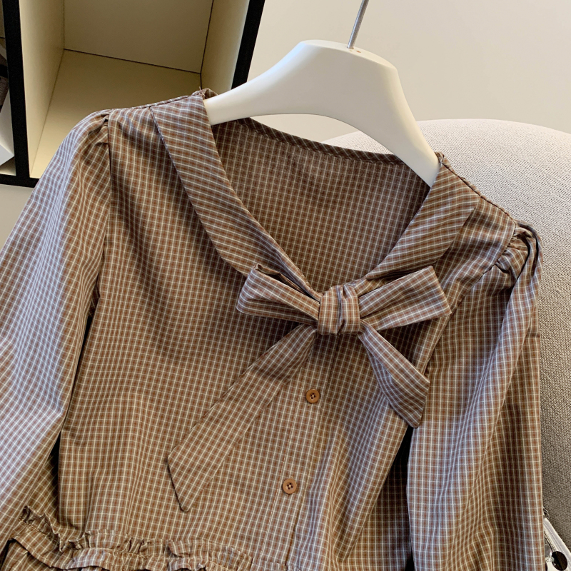 Long sleeve temperament retro shirt bandage bow tops