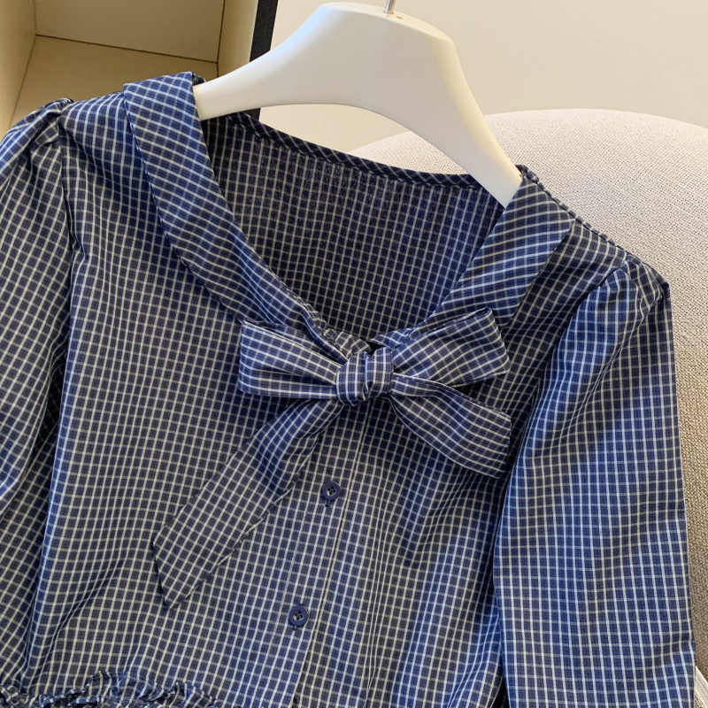 Long sleeve temperament retro shirt bandage bow tops