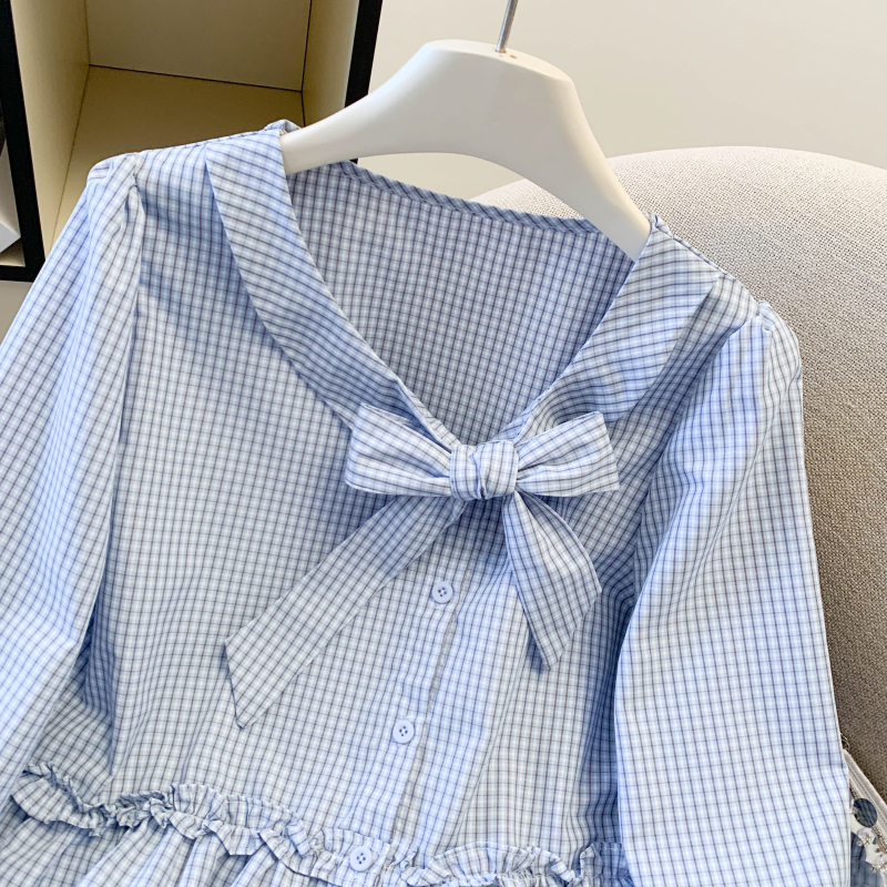 Long sleeve temperament retro shirt bandage bow tops