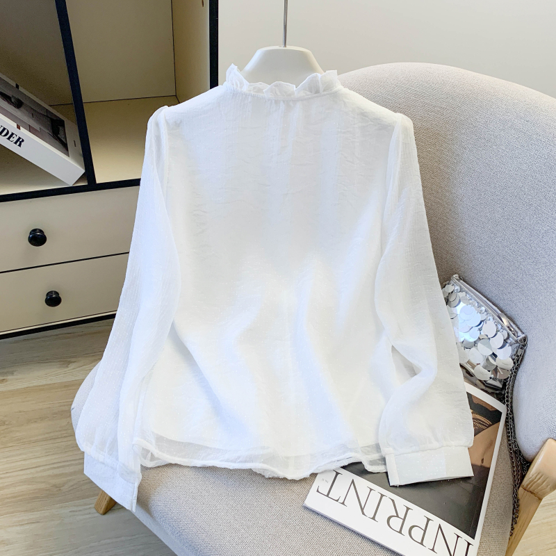Long sleeve spring splice lace chiffon shirt for women
