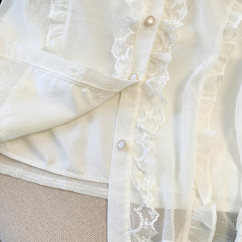 Long sleeve spring splice lace chiffon shirt for women