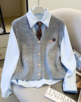 Pony long sleeve waistcoat spring shirt 3pcs set for women
