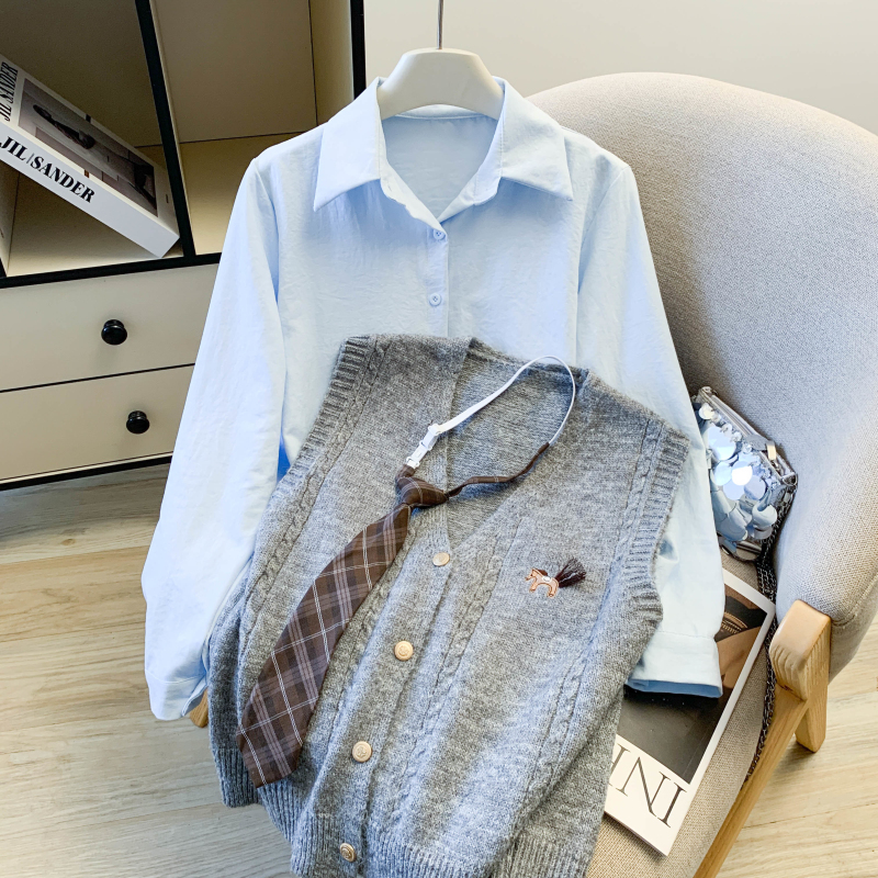 Pony long sleeve waistcoat spring shirt 3pcs set for women