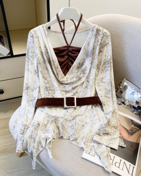 Pseudo-two all-match T-shirt retro long sleeve tops