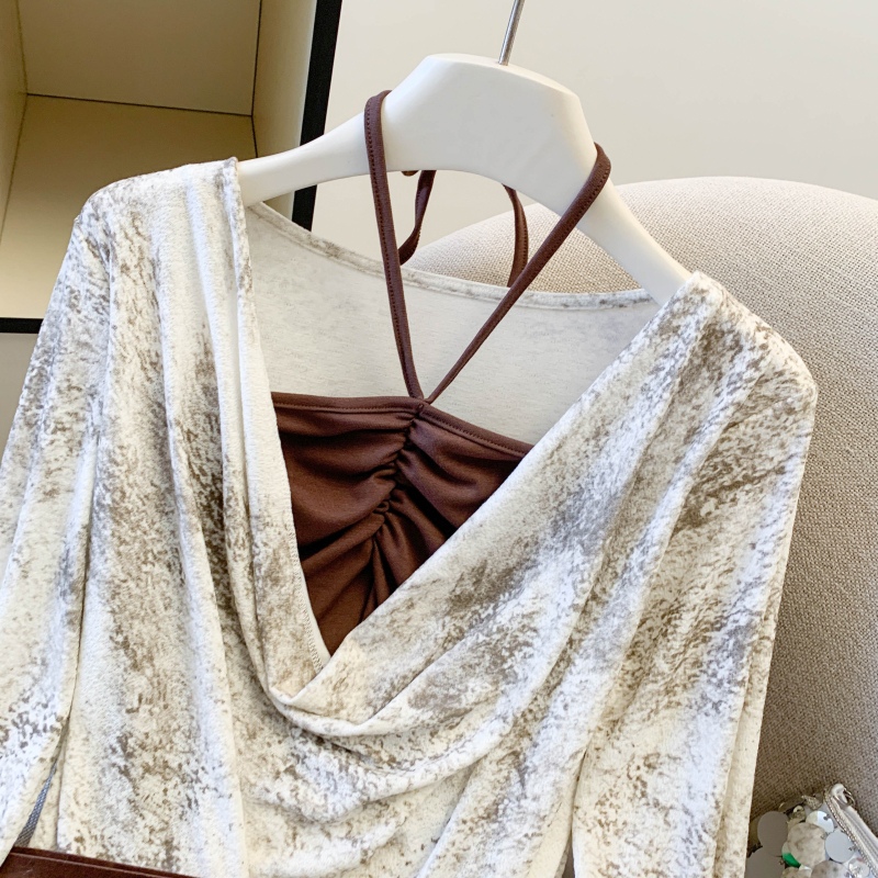 Pseudo-two all-match T-shirt retro long sleeve tops