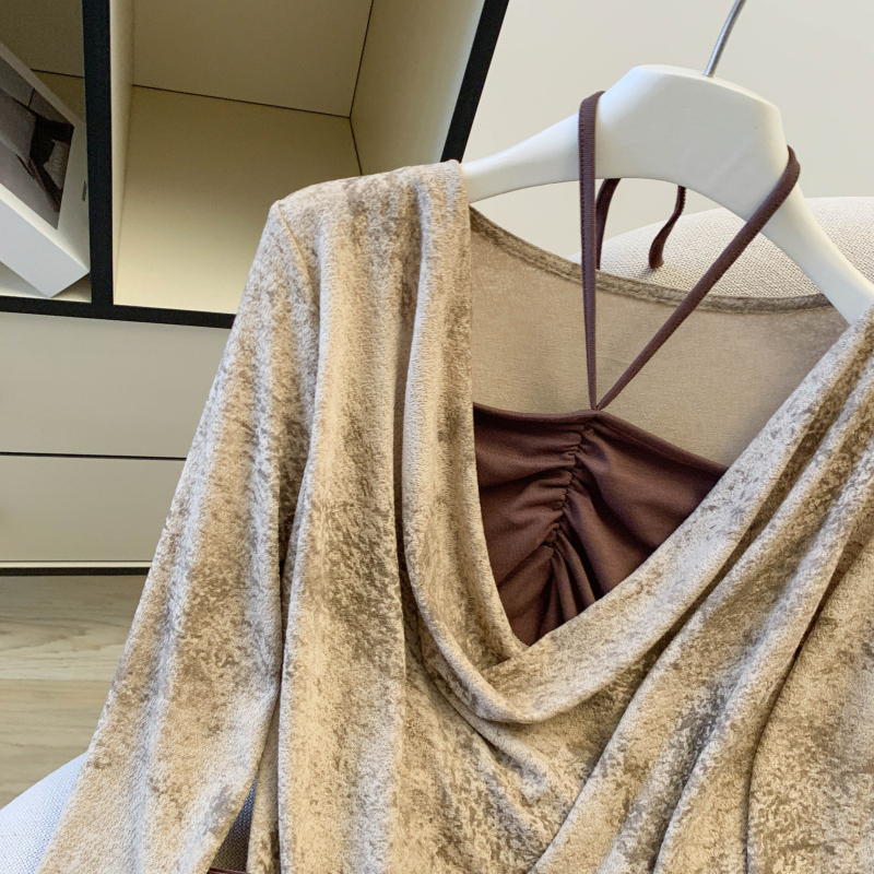 Pseudo-two all-match T-shirt retro long sleeve tops