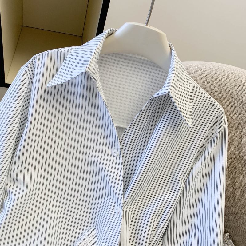 Stripe Western style long sleeve slim niche shirt for women