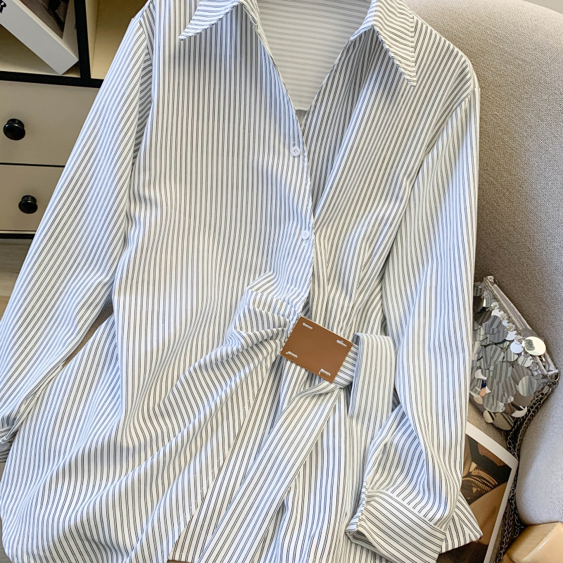 Stripe Western style long sleeve slim niche shirt for women