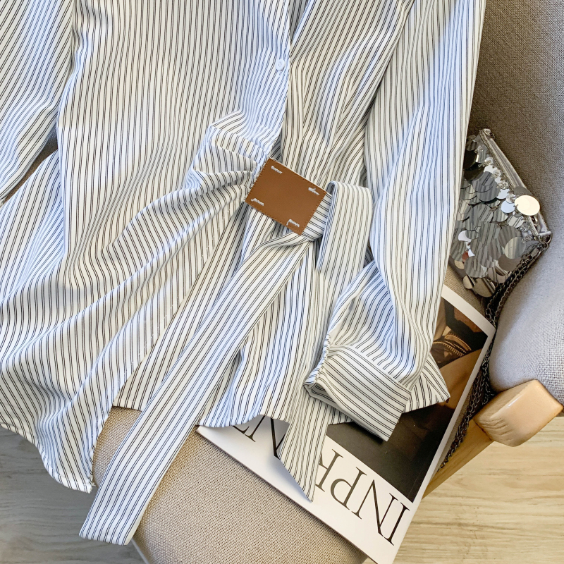 Stripe Western style long sleeve slim niche shirt for women