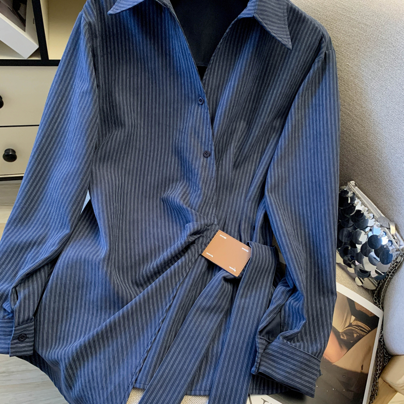 Stripe Western style long sleeve slim niche shirt for women