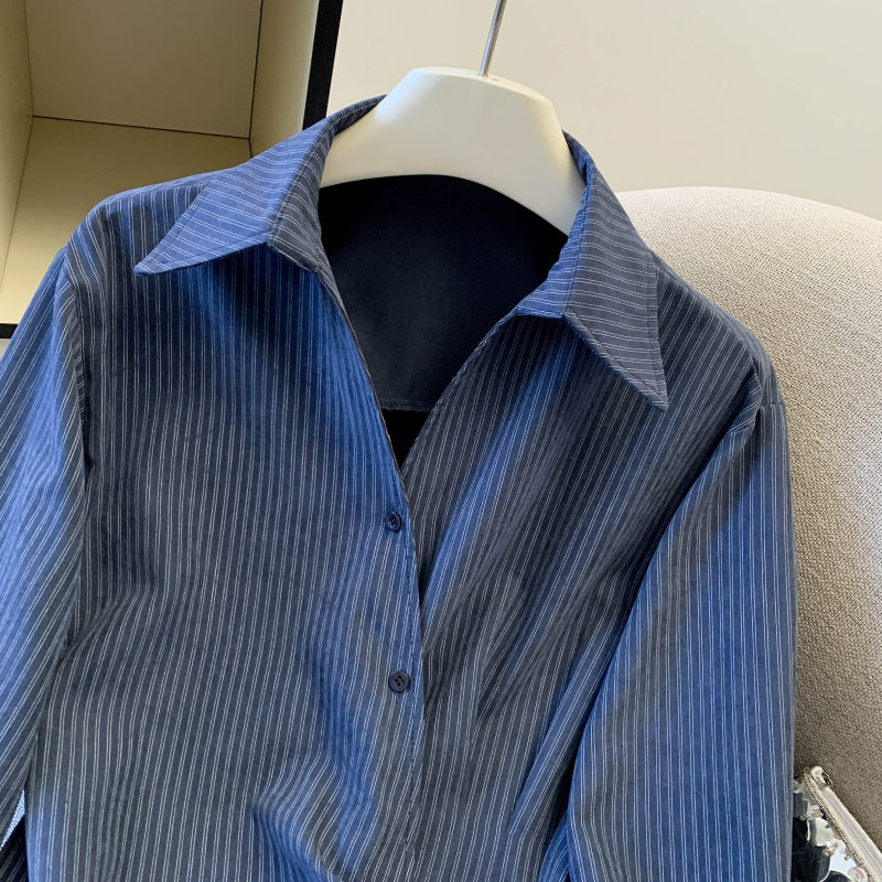 Stripe Western style long sleeve slim niche shirt for women