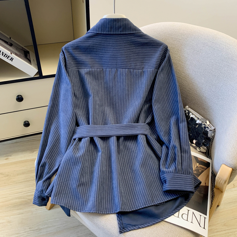 Stripe Western style long sleeve slim niche shirt for women