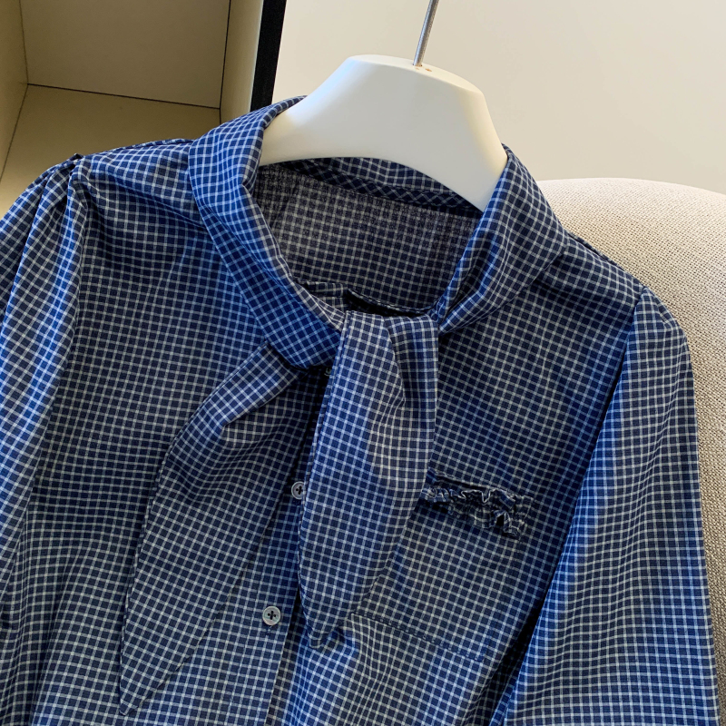 Long sleeve plaid shirt simple all-match tops for women