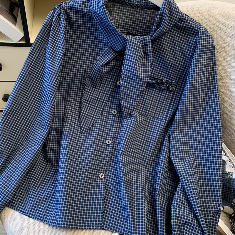 Long sleeve plaid shirt simple all-match tops for women