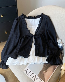 Lace collar Pseudo-two small shirt bandage shirt