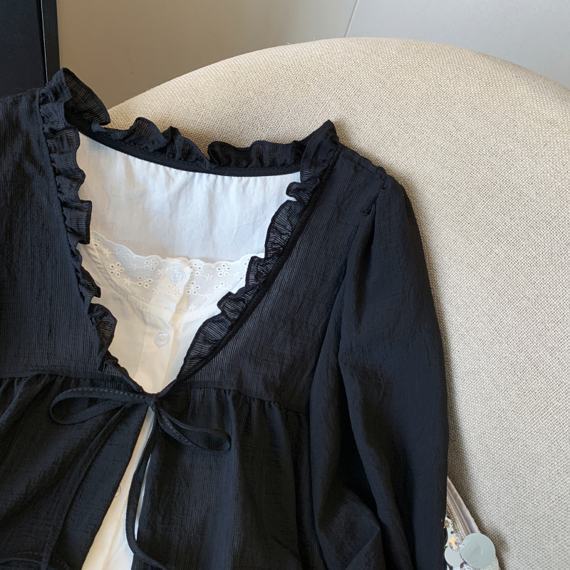 Lace collar Pseudo-two small shirt bandage shirt