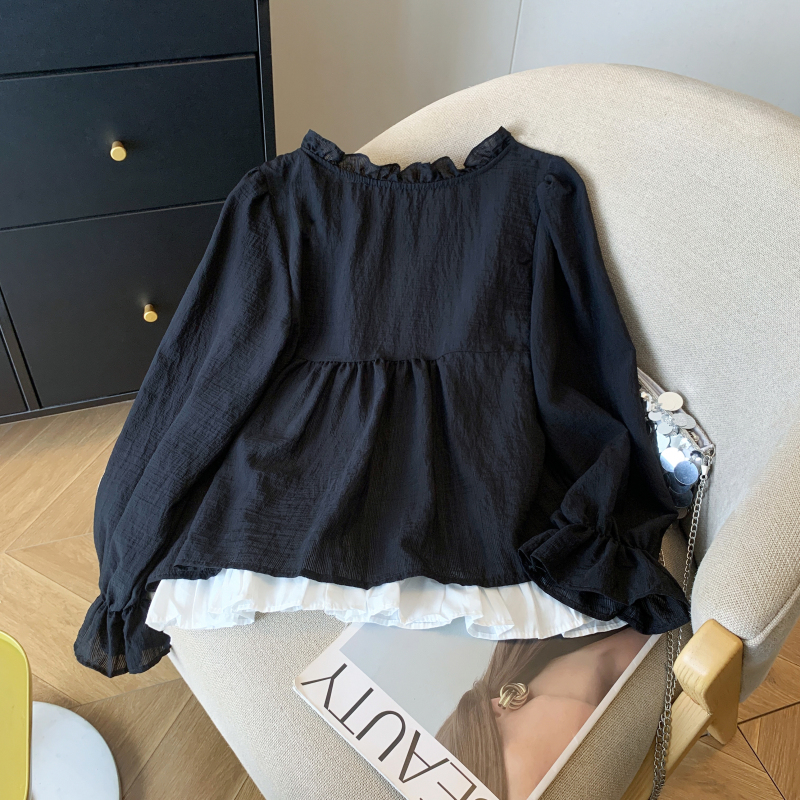 Lace collar Pseudo-two small shirt bandage shirt