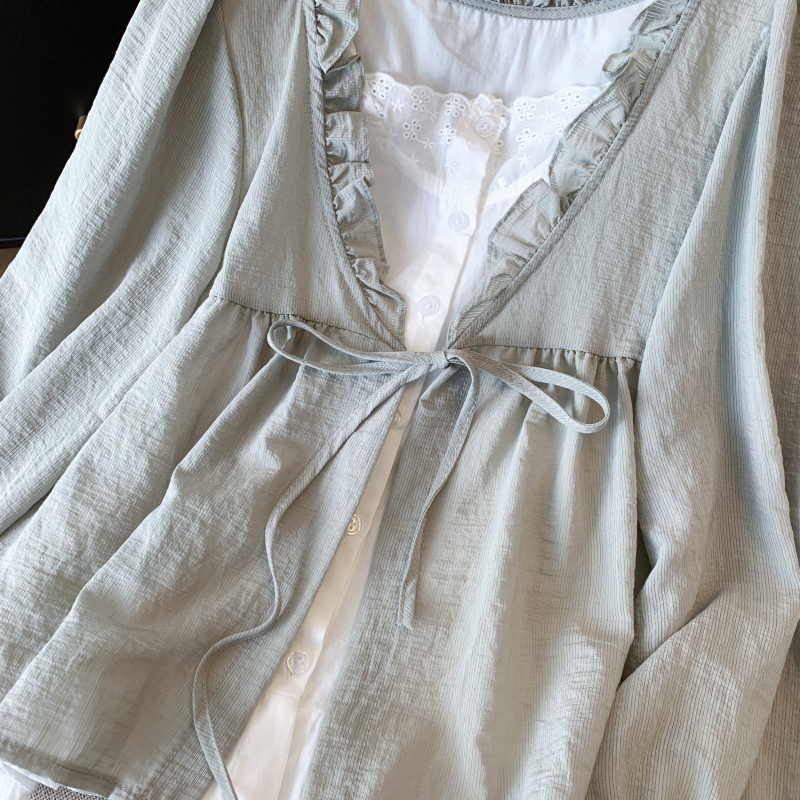 Lace collar Pseudo-two small shirt bandage shirt