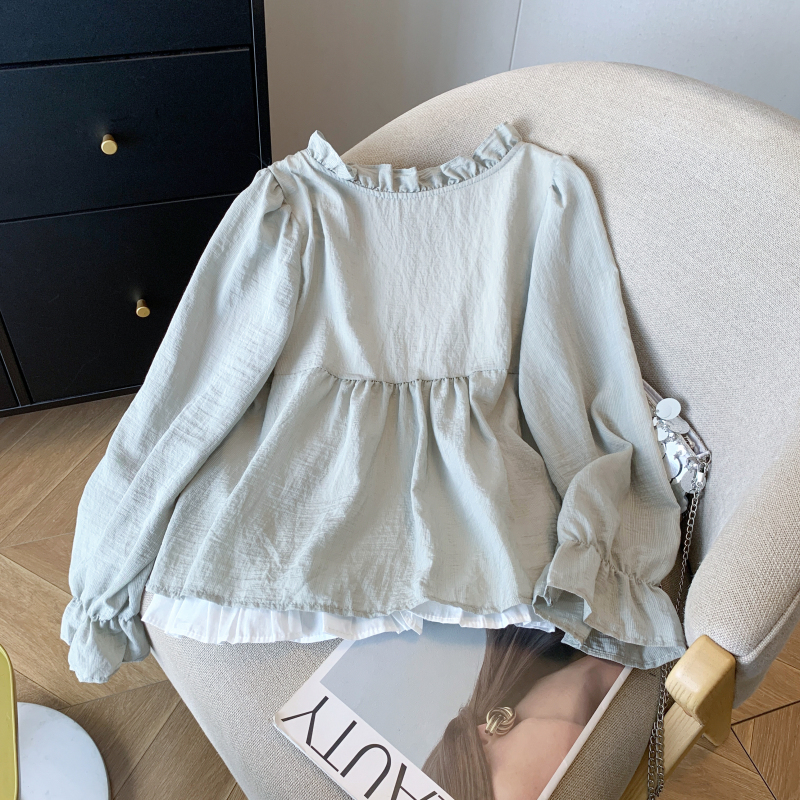 Lace collar Pseudo-two small shirt bandage shirt