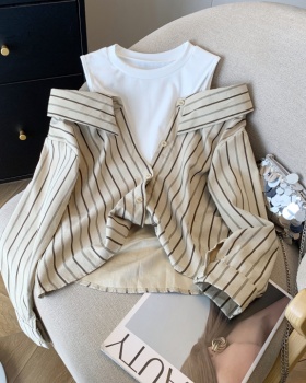 Pseudo-two Western style tops long sleeve shirt for women