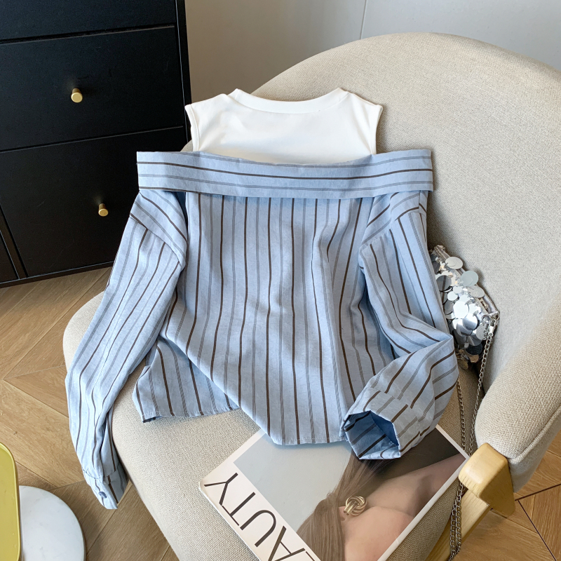 Pseudo-two Western style tops long sleeve shirt for women