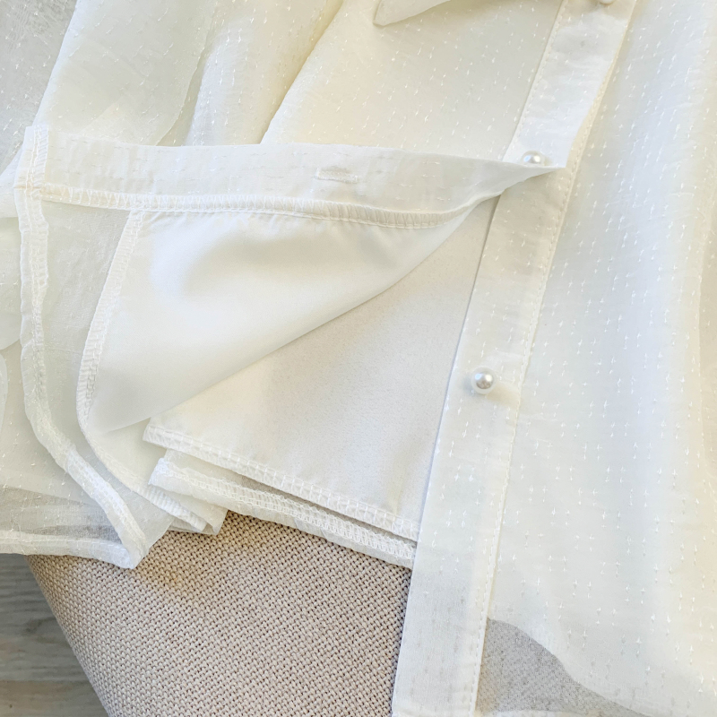 Bow long sleeve Western style tops apricot spring shirt