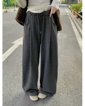 High waist dark-gray casual pants loose pants