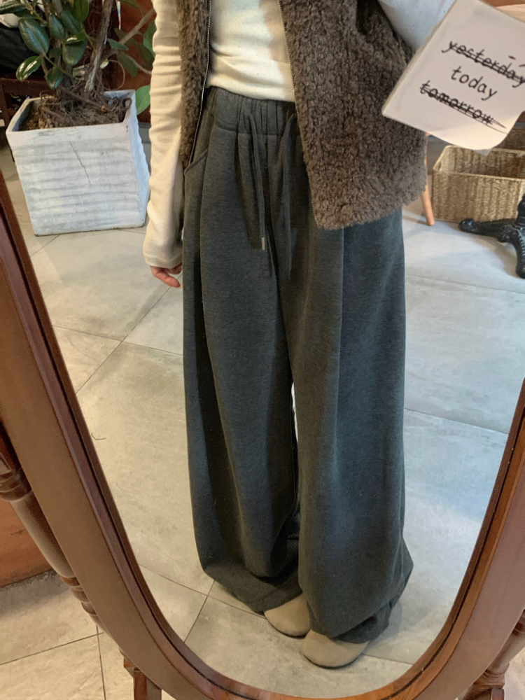 High waist dark-gray casual pants loose pants