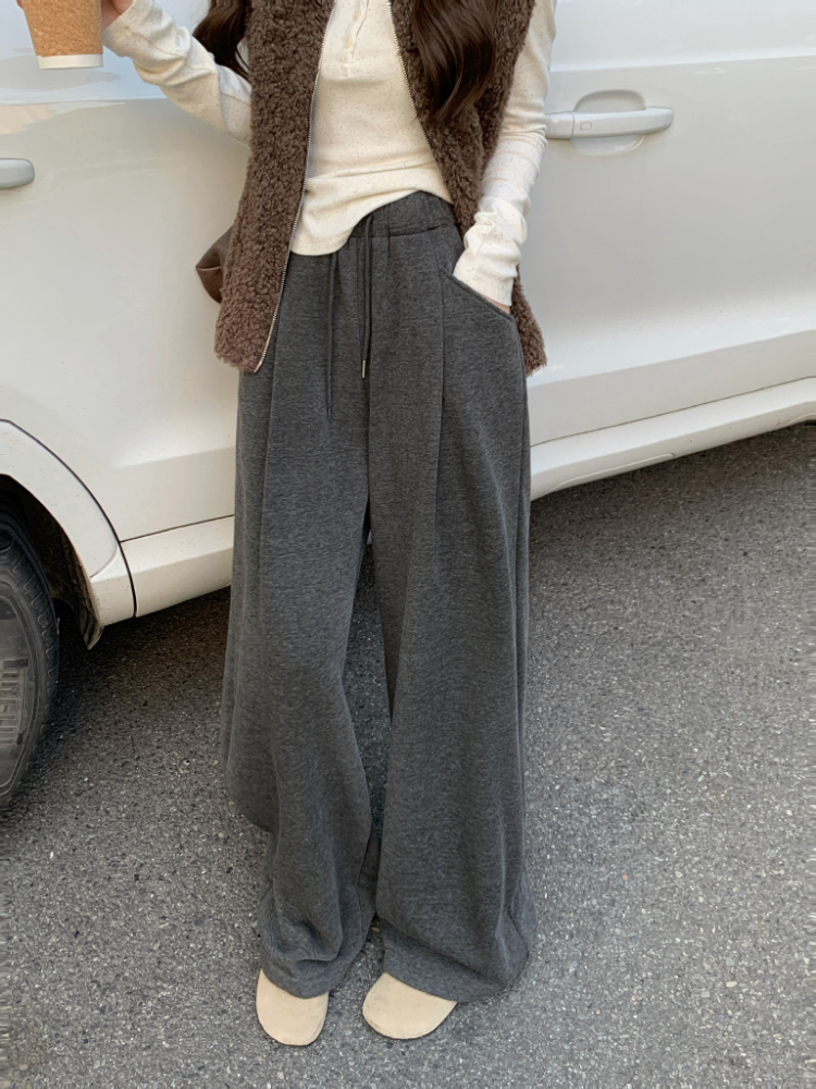 High waist dark-gray casual pants loose pants