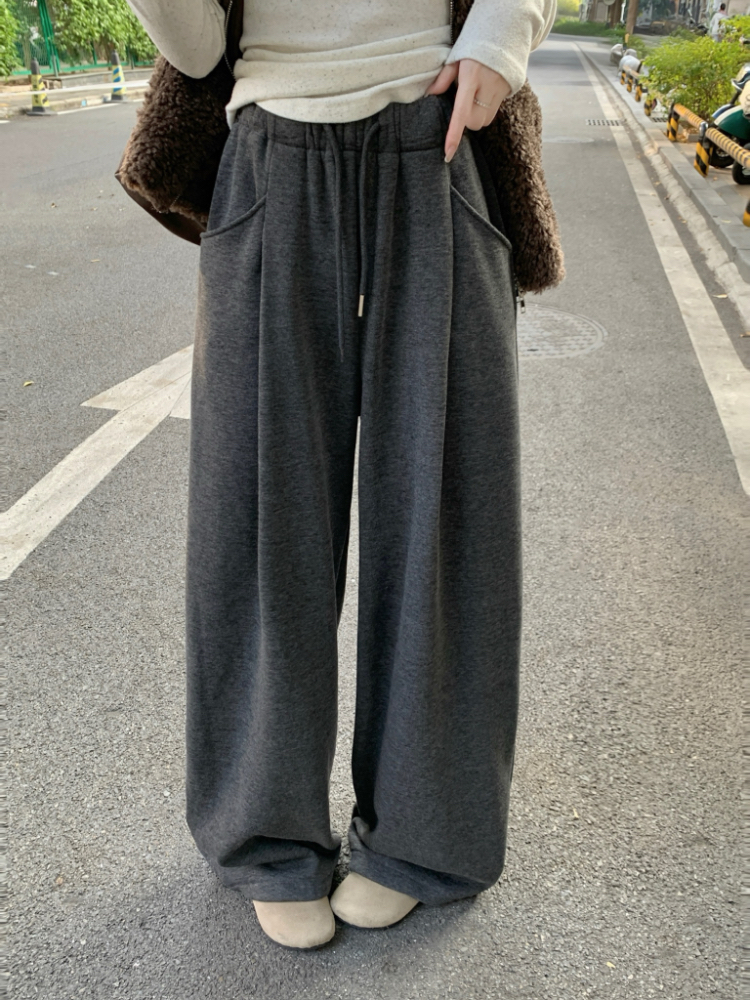 High waist dark-gray casual pants loose pants