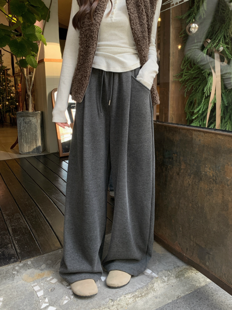 High waist dark-gray casual pants loose pants