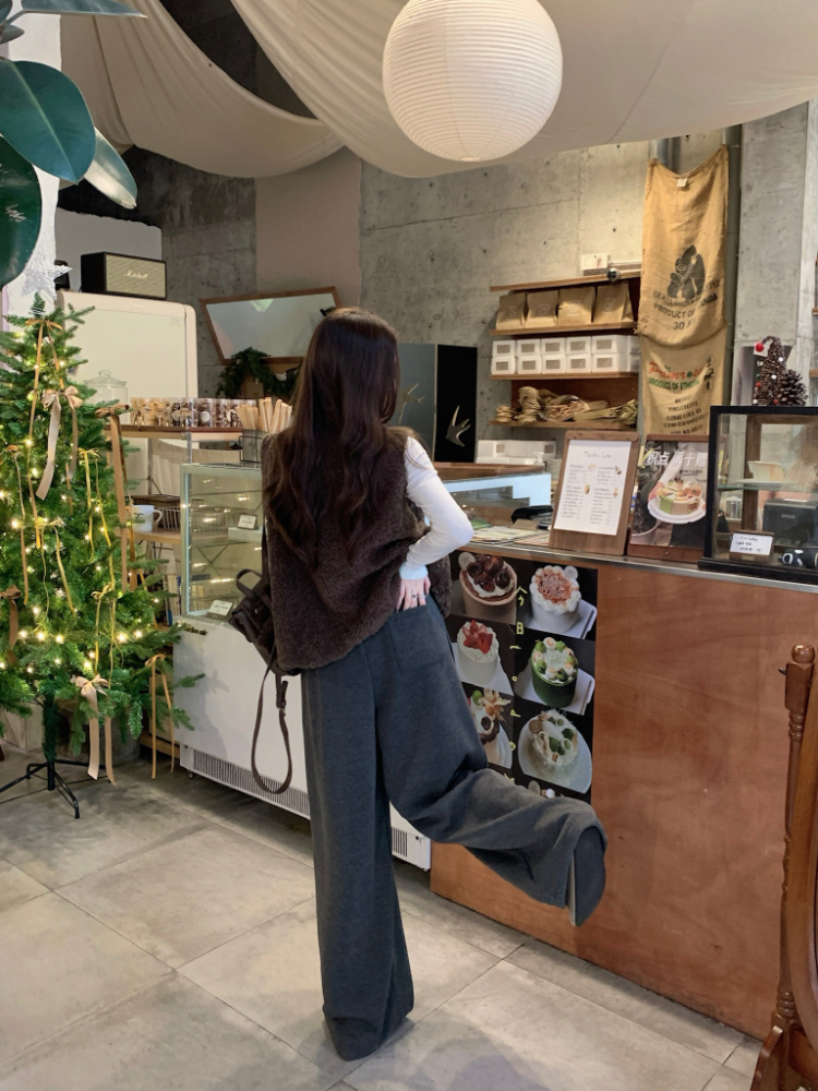 High waist dark-gray casual pants loose pants