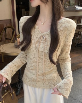 Slim lace embroidery tops frenum winter plus velvet shirts