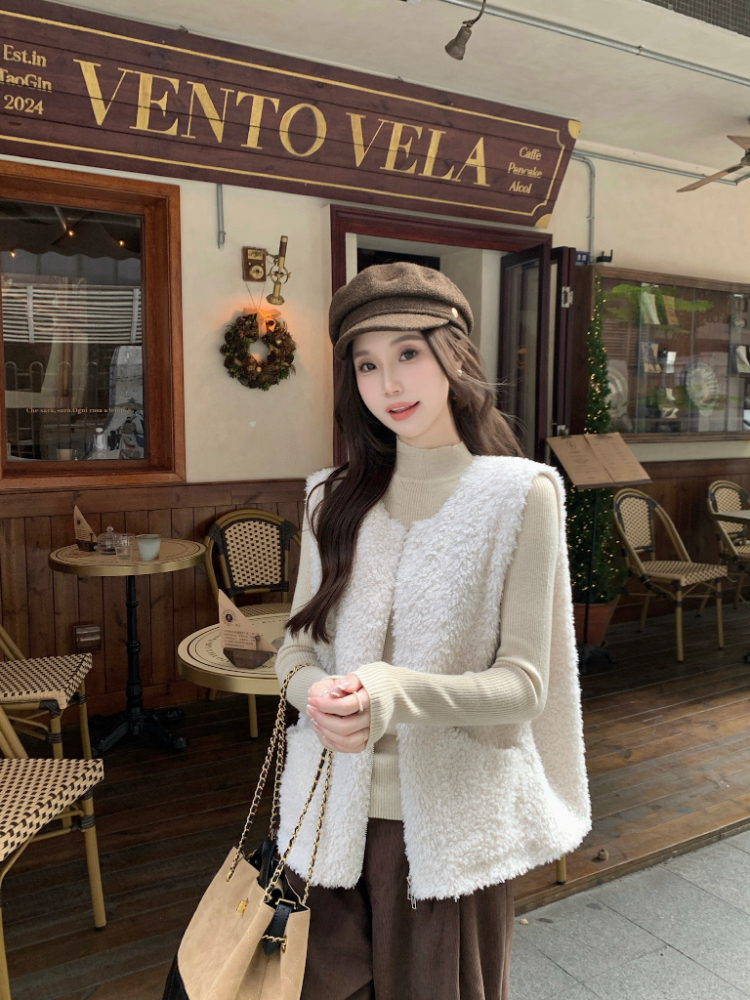 Double zip lambs wool coat all-match cardigan for women