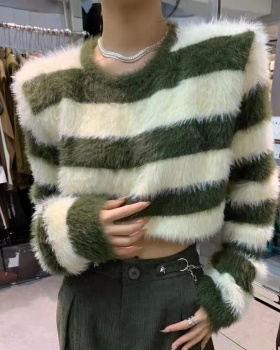 Loose stripe sweater round neck tops for women