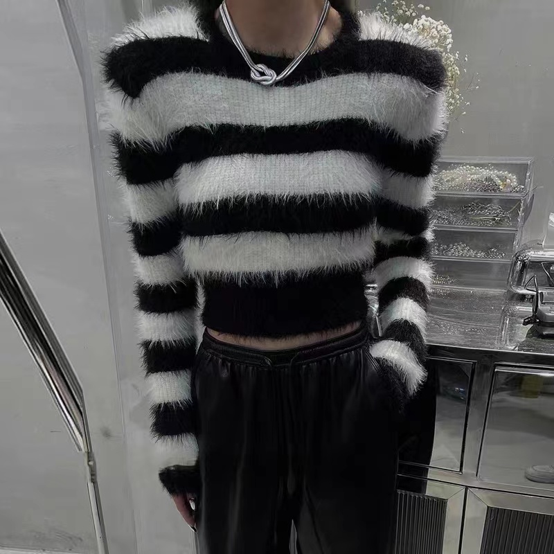 Loose stripe sweater round neck tops for women