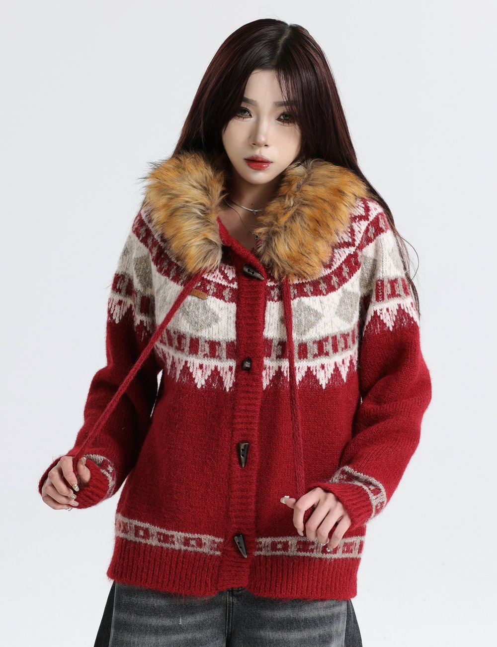 Mixed colors stripe coat knitted sweater for women