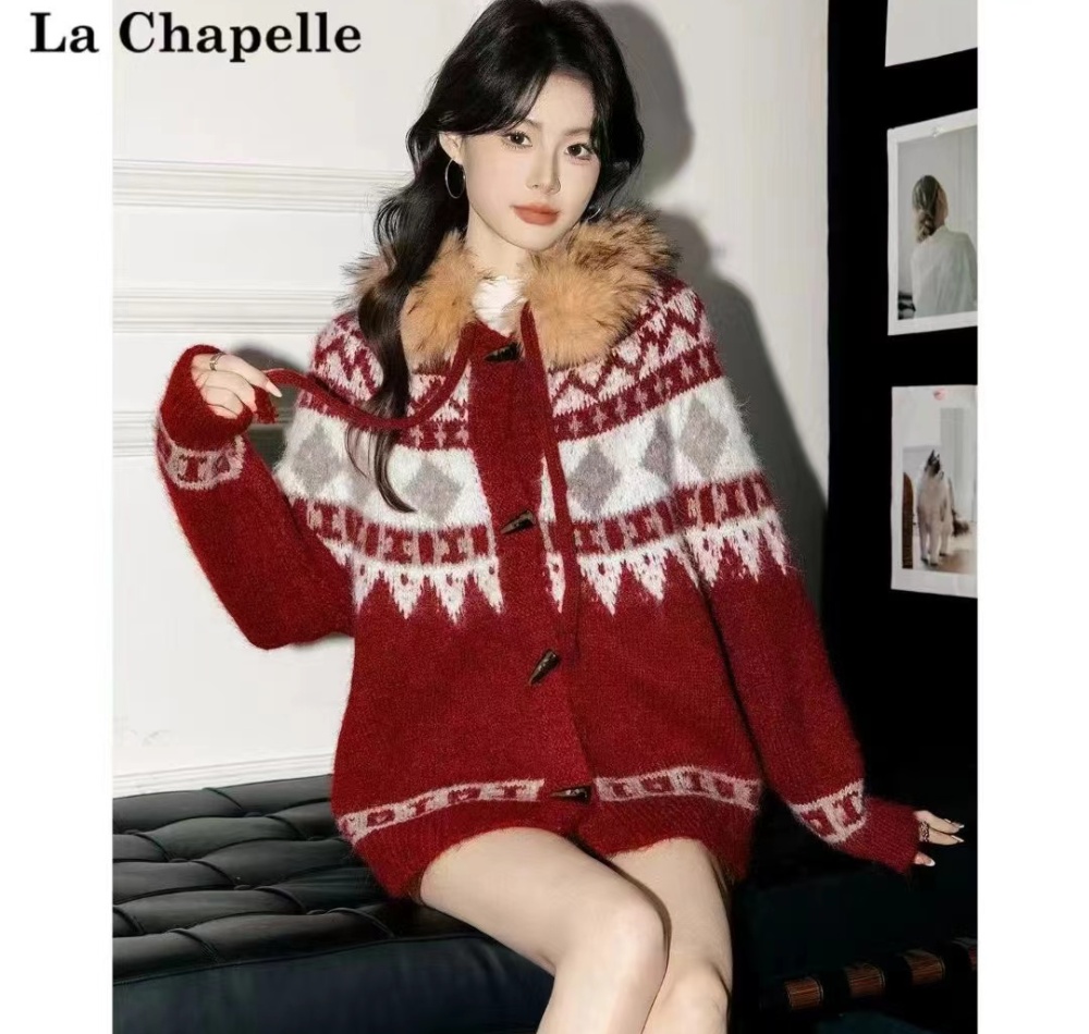 Mixed colors stripe coat knitted sweater for women