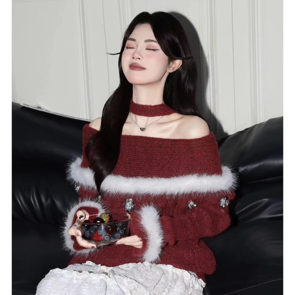 Loose red enticement elmo sweater for women