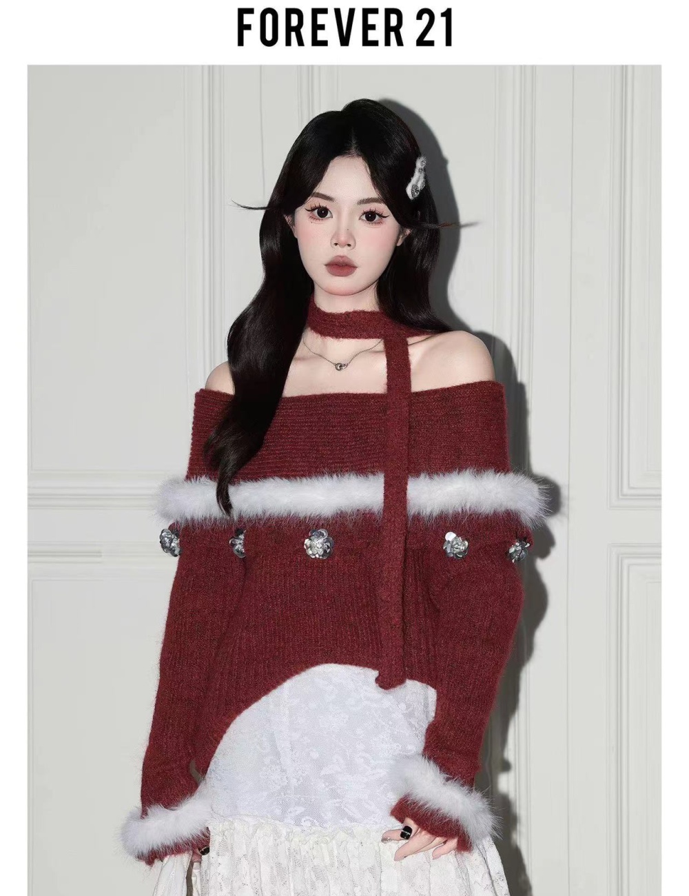 Loose red enticement elmo sweater for women