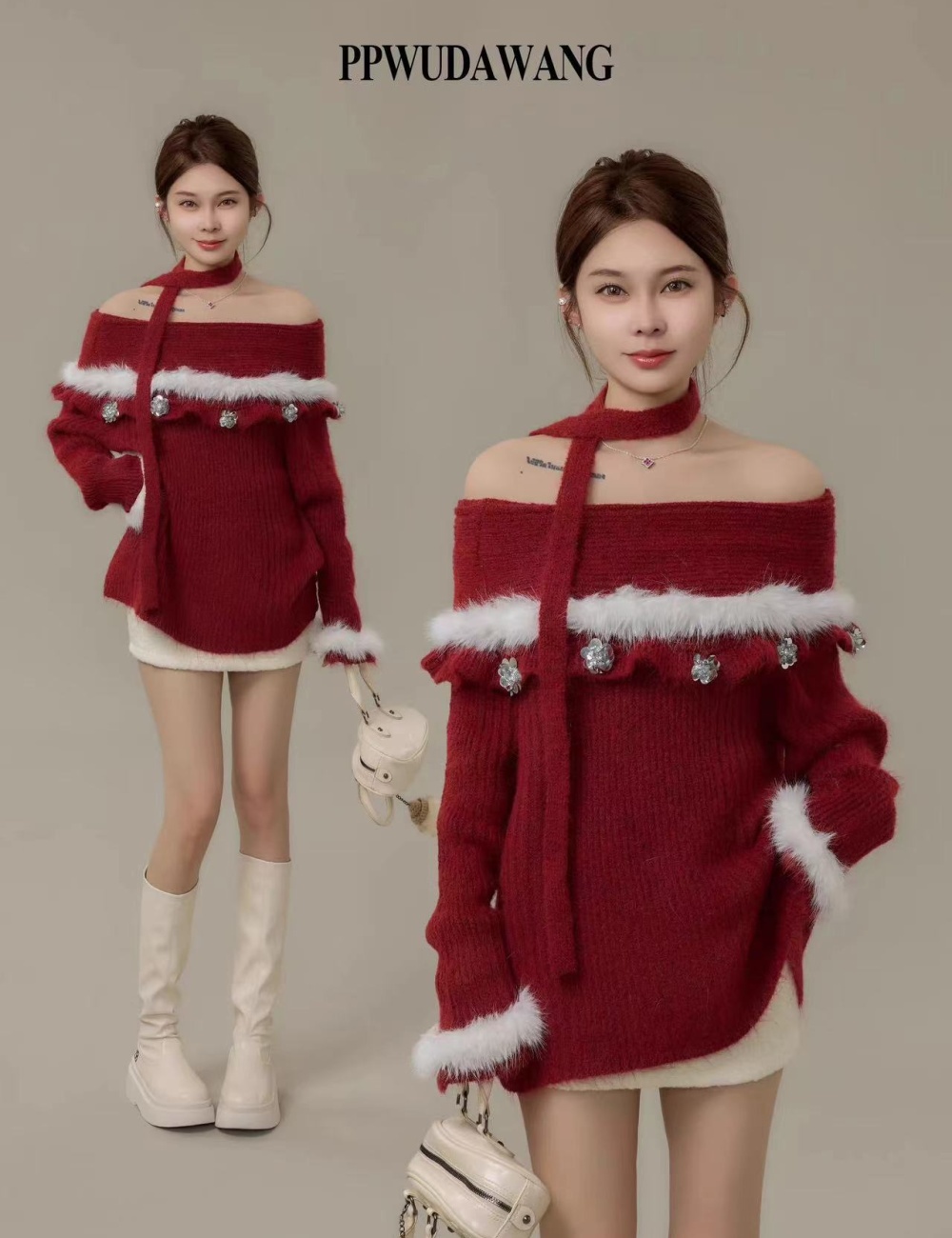 Loose red enticement elmo sweater for women