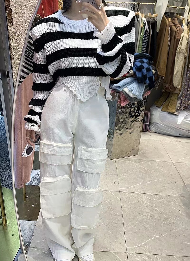 Stripe long sleeve fashion Korean style sweater for women