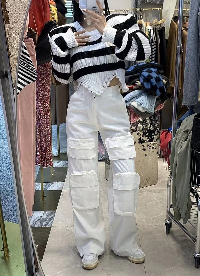 Stripe long sleeve fashion Korean style sweater for women