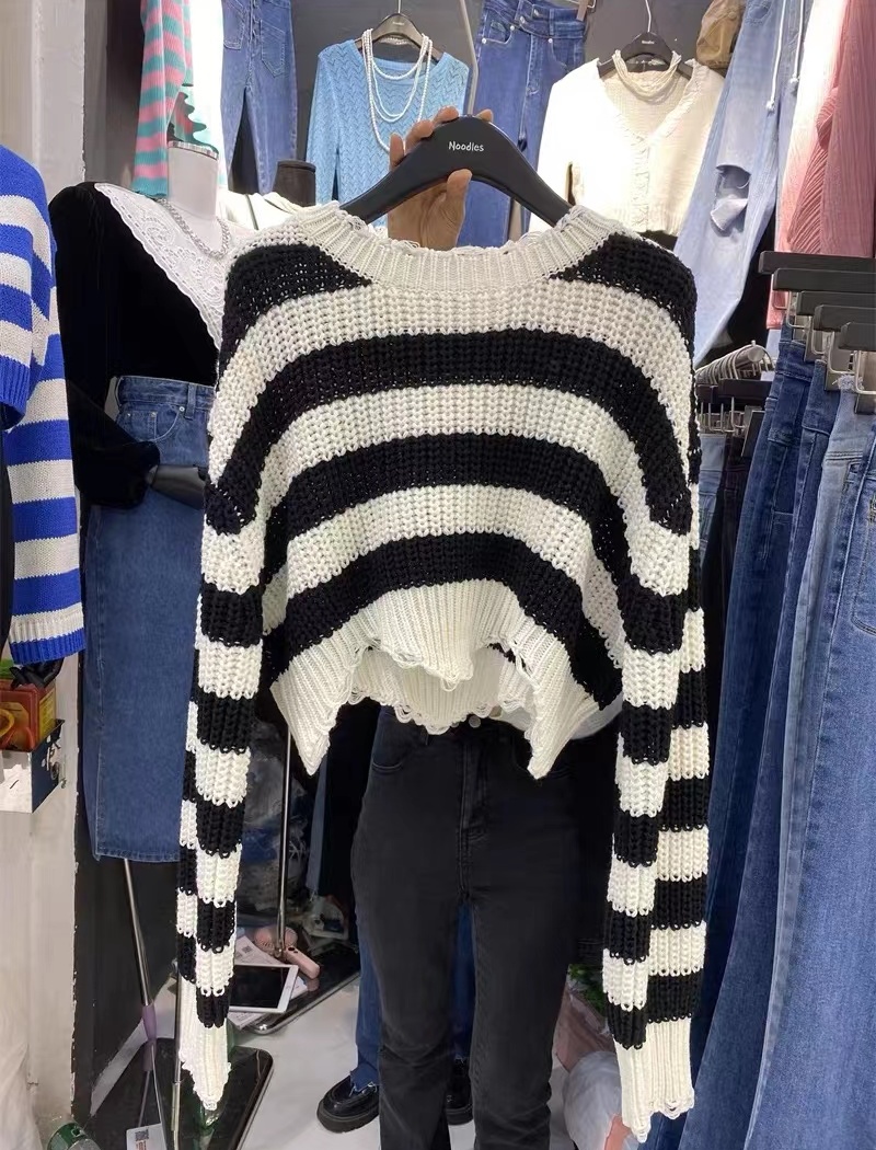 Stripe long sleeve fashion Korean style sweater for women