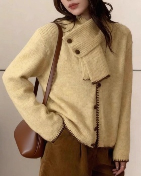 Knitted scarf cardigan pure mixed colors tops a set