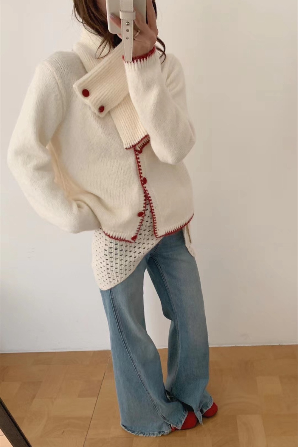 Knitted scarf cardigan pure mixed colors tops a set
