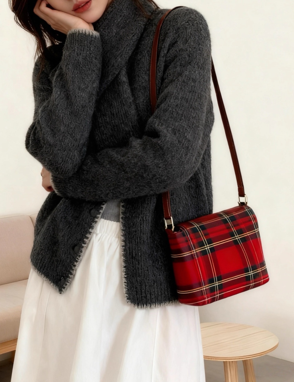 Knitted scarf cardigan pure mixed colors tops a set